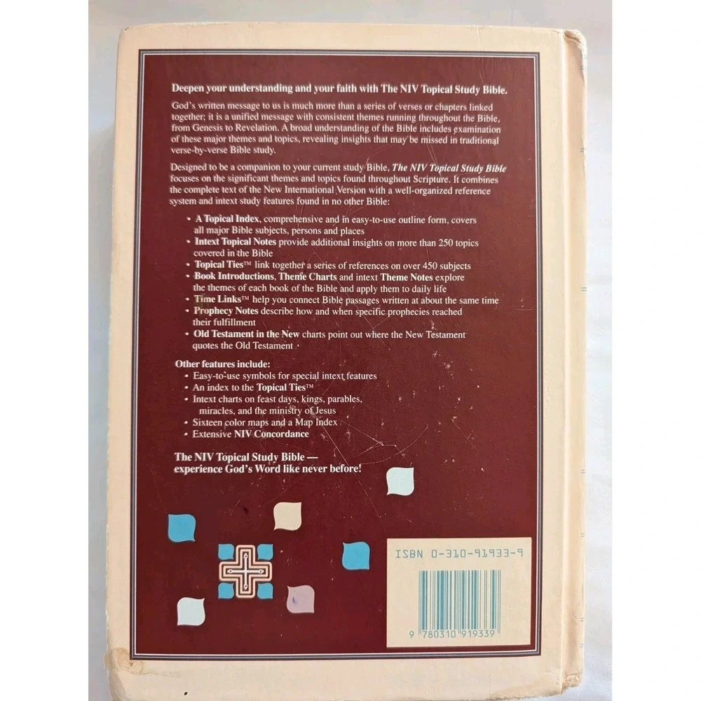 NIV TOPICAL STUDY BIBLE 1989 - Hardback - Clean No Marks - 1989